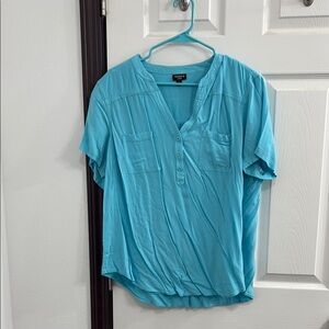 Torrid Blue Short Sleeve Blouse with Mandarin Collar